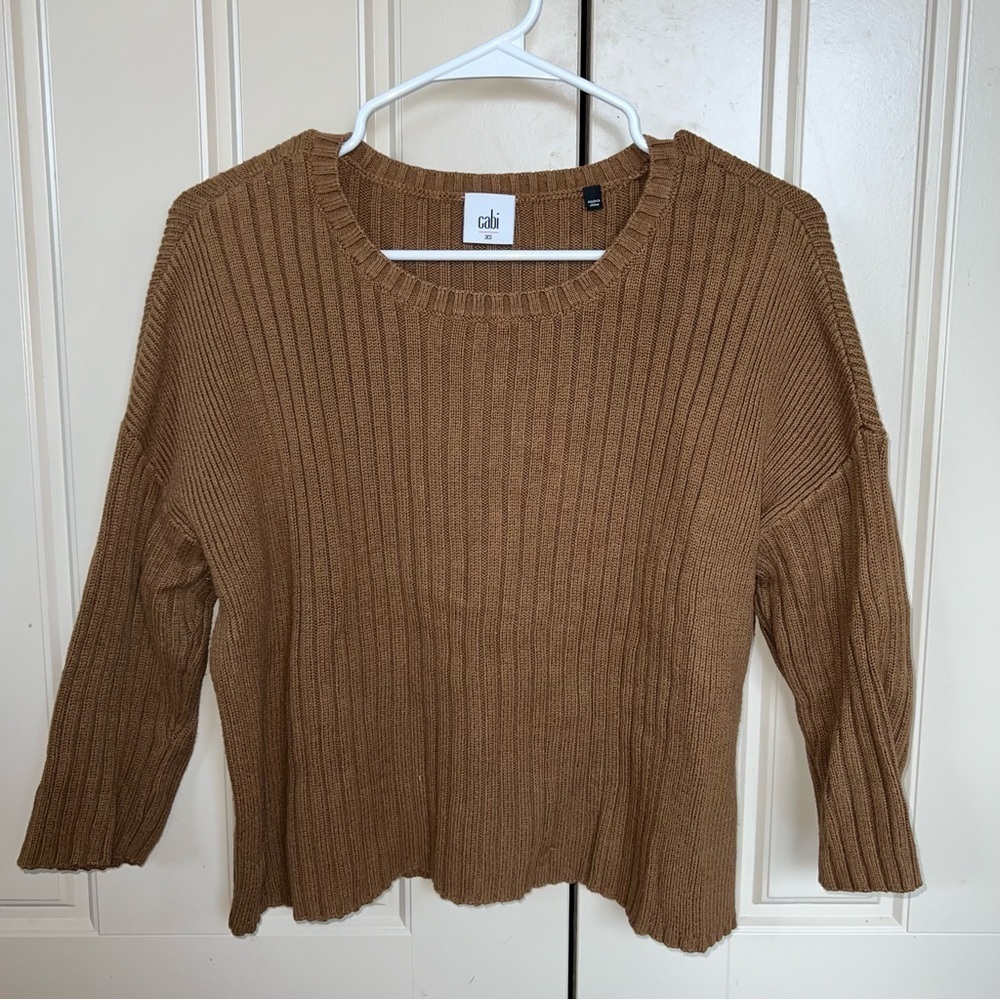CAbi Mustard Brown Luna Pullover Ribbed Chunky Boxy Crop Sweater Size XS - Picture 3 of 12